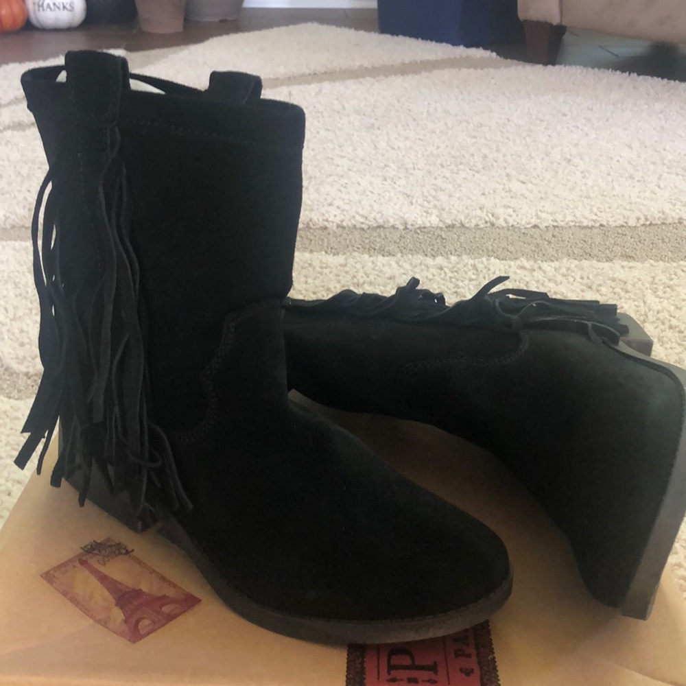 Black Suede Ankle Boots with Fringe